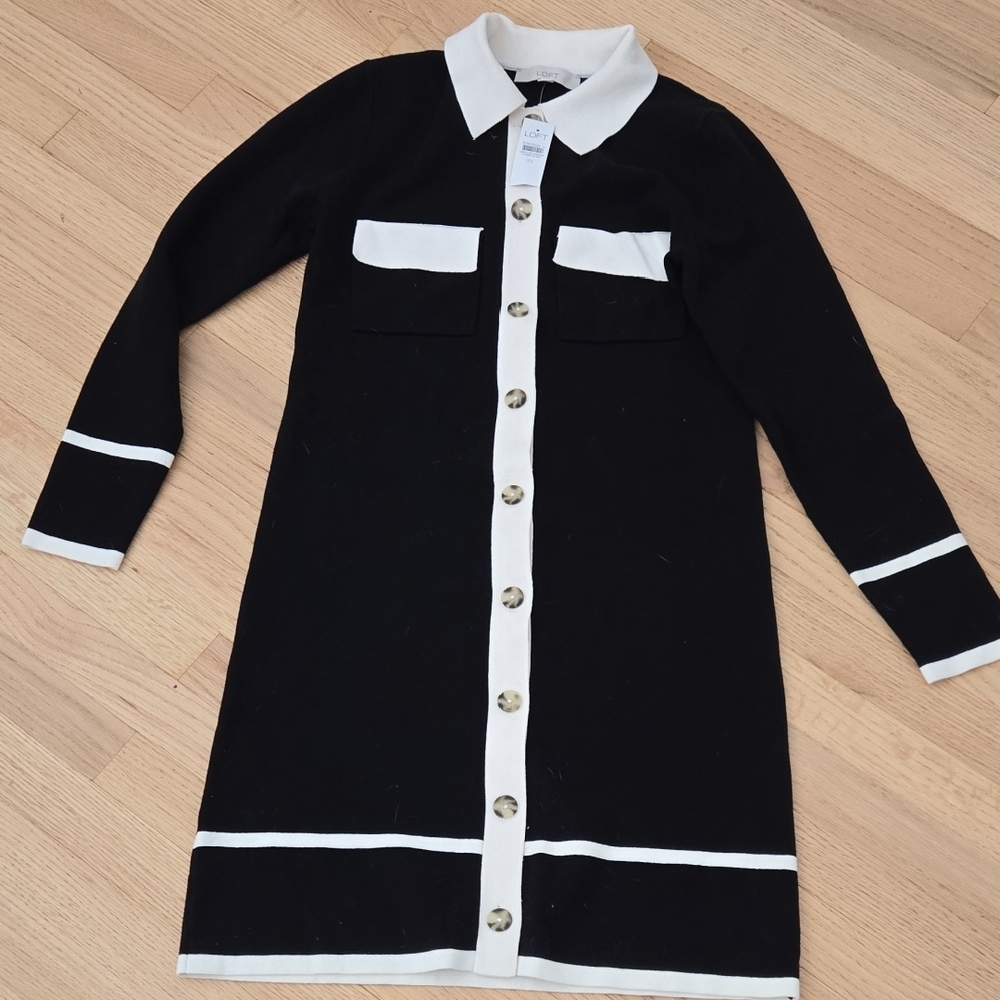 LOFT Black and White Long Sleeve Dress